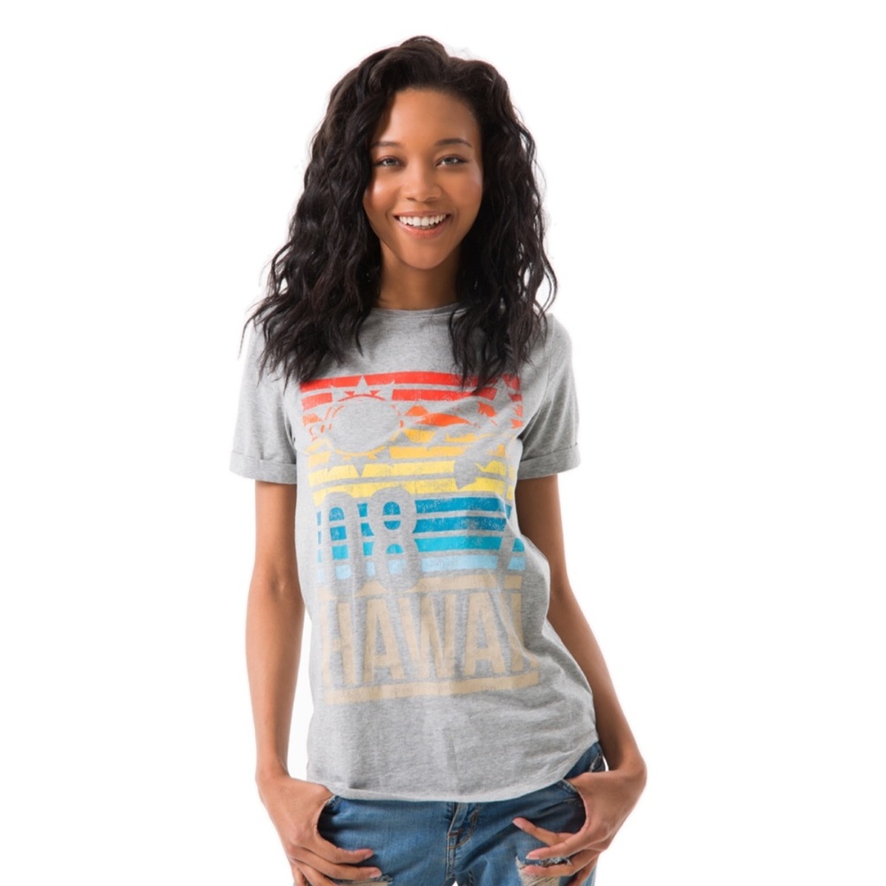 Retro Hawaii Graphic Print Tee Shirt Beach Surf